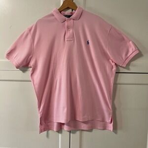 Polo Ralph Lauren Mens Pink Short Sleeve Pique Polo Shirt Size Large Navy Pony
